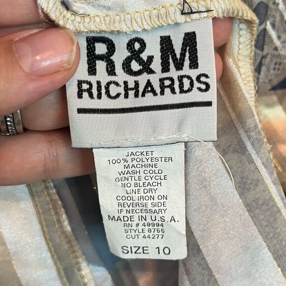 R & M Richards 3/4 Sleeve Embroidered Detailing Metallic Lace Cardigan Sz 10 - Picture 3 of 7